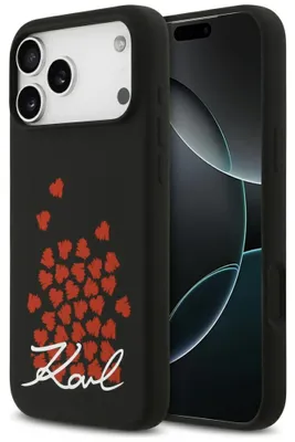Image de Karl Lagerfeld – Coque MagSafe pour iPhone 17 Pro Max avec logo « Silicone Heart Sign » – noir