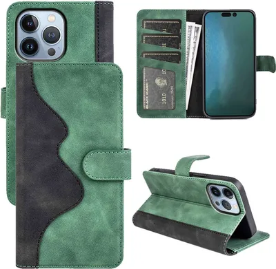 Produktbild von Für Apple iPhone 14 Pro Design Handy Tasche Grün Etuis Kunst-Leder Hülle Cover