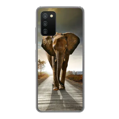 Produktbild von MuchoWow® Handyhülle Schutzhülle Hülle für Samsung Galaxy A03s Elefant - Straße - Tiere - Sonnenuntergang - Landschaft Silikon Softcase Handy Hülle - Schutz