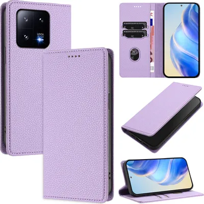 Produktbild von Litchi Leder Handyhülle für Xiaomi 13 Pro Wallet Kartenfächer Standfunktion Hülle Violett