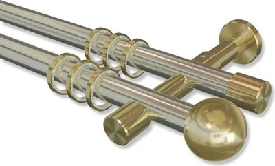 Produktbild von Interdeco Gardinenstange, Vorhangstange Edelstahl-Optik / Messing-Optik Modell Prestige Luino, 20 mm Ø 2-läufig, 160 cm