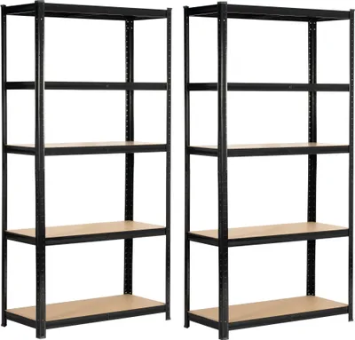 Produktbild von 2er Set Schwerlastregal Schwarz 90 cm 5 Regalböden B90xH40xT180 cm