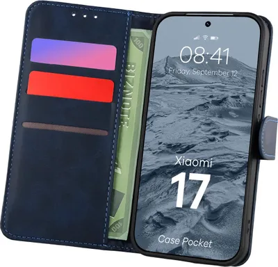 Produktbild von Handyhülle mit Klappe für Xiaomi 17, Bizon Case Pocket, Dunkelblau