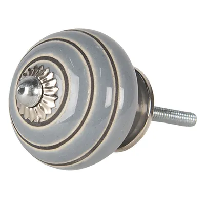 Image de Clayre & Eef Bouton de porte Ø 4x4 cm Gris Marron Céramique Ronde