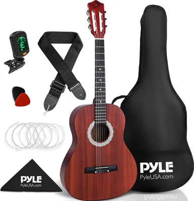 Produktbild von Pyle Beginner Acoustic Guitar Kit, 3/4 Junior Size All Wood Instrument for Kids, Adults, 36" Sapele