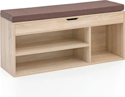 Produktbild von WOHNLING Schuhbank WL5.344 mit Sitzfläche Garderoben-Bank Holz 104x51x32 cm Sonoma Holzbank klein gepolstert Sitzbank schmal Flur mit Stauraum