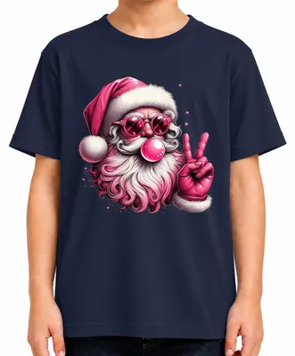 Produktbild von Hippie Weihnachtsmann Sonnenbrille Kaugummi Pink Santa Claus Cool Kinder T-Shirt, Navy, 140
