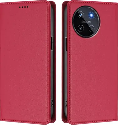 Produktbild von Handyhülle für Realme 11 4G, Kunstleder Klapphülle Stoßfeste Magnetische Hülle mit Ständer Rot