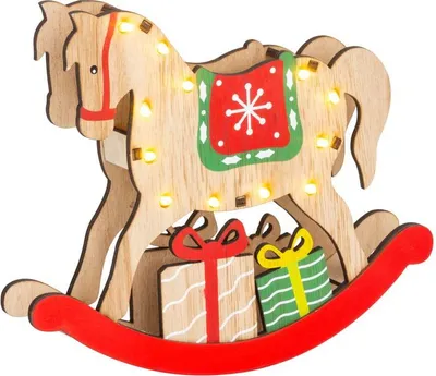 Immagine prodotto di Decorazione MagicHome Natale, Cavallino in legno, 12x LED, 2xAAA, bianco caldo, 25x4x21 cm