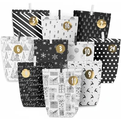 Produktbild von Adventskalender 24 Adventstüten Basteln Zahlenaufkleber Schwarz
