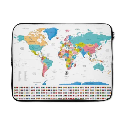 Produktbild von MuchoWow® Laptop Hülle 17 Zoll Laptoptasche Weltkarte - Farben - Flagge - Zipper - Schutzabdeckung