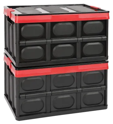 Productafbeelding van Opvouwbare opbergboxen met deksel, opvouwbare plastic boxen, transportboxen, containers, opbergboxen van 30 liter voor kleding, boeken, snacks, opbergboxen, plankmanden, opbergboxen – zwart