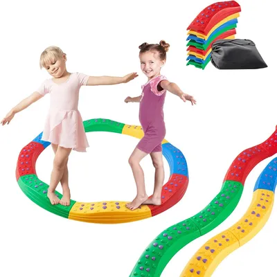 Produktbild von Schwebebalken-Trittsteine, 8 Balance-Boards für Kleinkinder mit rutschfester strukturierter Oberfläche und Gummipads zur Entwicklung der Koordination