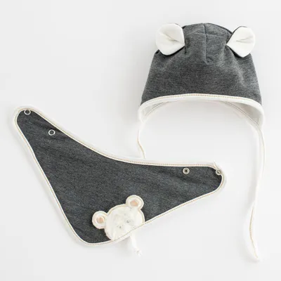 Imagen del producto de Gorro de bebé para primavera con bufanda, modelo "New Baby Sebastian", color gris, talla 56 (0-3 meses)