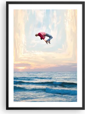 Produktbild von Gerahmtes Poster - Schwarzer Rahmen - Sprung Freiheit Surrealismus - 50x70 cm - Wand Bild - Wanddeko - Wandbilder - Kunstposter - Wandposter - Bilderrahmen - Bilder - Kunstdruck - P2BPA50x70-4861