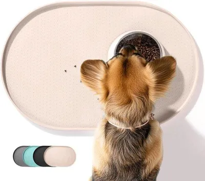 Image de Tapis en silicone pour nourriture pour chat avec rebord, beige