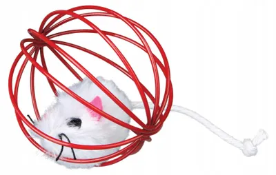 Imagen del producto de Trixie, 24 ratones de peluche en una jaula de metal, diámetro 6 cm