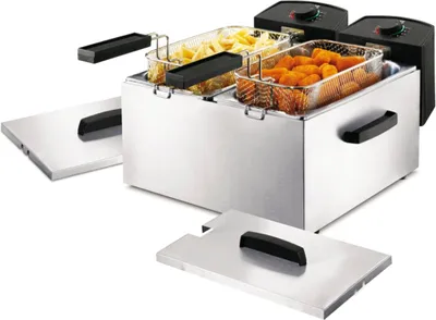 Produktbild von Princess 183123 Doppelfritteuse, Fritteuse, 6 l, 190 °C, Doppel, Schwarz, Edelstahl, Drehregler