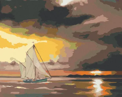 Produktbild von Zuty - Malen nach Zahlen - SEGELSCHIFF UND SONNE HINTER DEN FELSEN (D. RUSTY RUST), 40x50 cm, mit Keilrahmen (bereits gespannt)