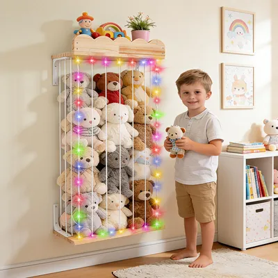 Produktbild von Plüschtiere Kuscheltiere Aufbewahrungsregal - Hängendes Holzregal - Verstellbare Größe - Wiederverwendbarer Spielzeug Organizer - Kinderzimmer Spielzimmer - Nur Regal