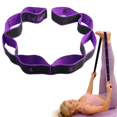 Produktbild von Yoga-Dehnband mit 8 Schlaufen für Flexibilität und Krafttraining – Lila