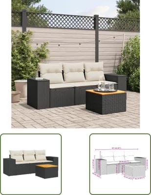 Produktbild von The Living Store 4-tlg. Garten-Sofagarnitur mit Kissen Schwarz Poly Rattan
