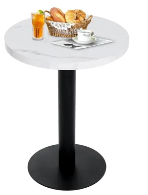 Image de Table ronde de salle à manger, diamètre 60 cm, imitation marbre blanc, structure en métal, plateau en MDF