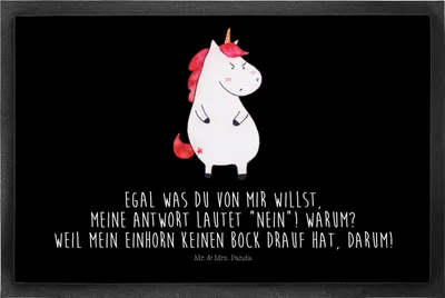 Produktbild von Mr. & Mrs. Panda fußmatte Einhorn Wut 50 x 75 cm - Schwarz - Geschenk, Schmutzmatte, wütend, Türmatte, Bodenvorleger, Nein, Fußabtreter, Unicorn, Arbeit, Einhörner