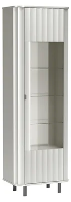 Obrázek produktu pro Vitrína SECHELT – bílá – skleněné police – frézovaná přední strana – osvětlení – 65 x 200 x 41 cm