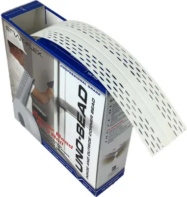 Produktbild von Strait-Flex Kantenprofil UNO-BEAD 222, 30,5m, weiß, flex Winkelprofil für Trockenbau Innen- & Außenkanten, Bewegungsfugenprofil mit PVC-Kern, faserbeschichtet, hoher Kantenschutz