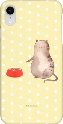 Produktbild von Mr. & Mrs. Panda Iphone XR Handyhülle Katze Fressen - Gelb Pastell - Geschenk, Handy Case, Premium Kunststoff