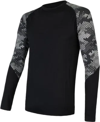 Zdjęcie produktu dla T-shirt Sensor Merino Impress męski długi czarny plaster miodu wielkość 2XL 21200014-04