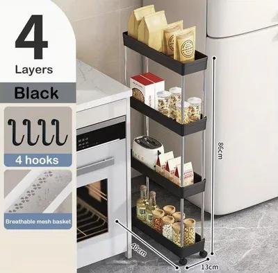 Produktbild von Keukenrolwagen mit 4 Haken und drehbaren Rädern, 4-fach, für Küche, Büro und Wohnzimmer