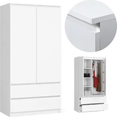 Produktbild von BDW Kleiderschrank 2 Türen 2 Schubladen, Spiegel, Weiß, 180x90x51