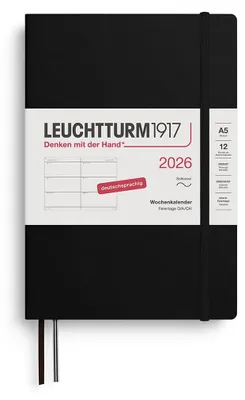 Zdjęcie produktu dla LEUCHTTURM1917, kalendarz tygodniowy Medium (A5) na rok 2026, 12 miesięcy, miękka okładka, czarny
