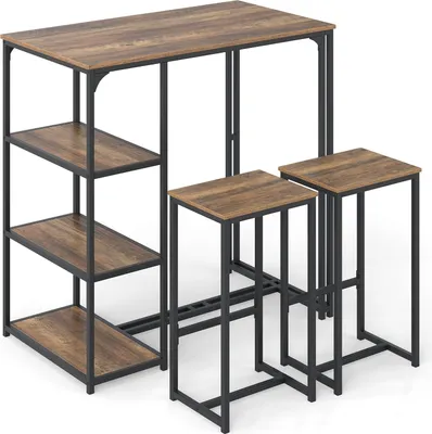 Produktbild von 3-teiliges Bartisch-Set mit Hockern und Ablageflächen