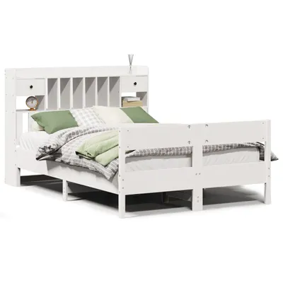 Produktbild von vidaXL Massivholzbett mit Regal ohne Matratze Weiß 135x190 cm Kiefer