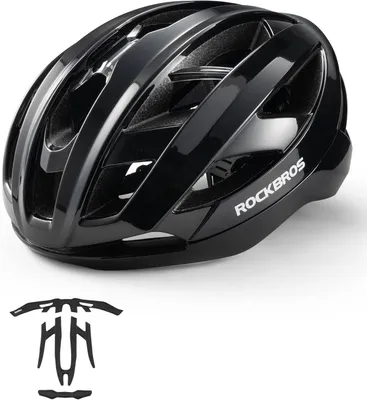 Produktbild von ROCKBROS Fahrradhelm Integrierter Radhelm mit Verstärkungsrahmen, Antimikrobielles Ultraleicht Rennradhelm mit Belüftungssystem 58-62cm Schwarz