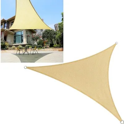 Zdjęcie produktu dla Trzy sztuki tkaniny zacieniającej/parasola trójkątnego - ochrona przed promieniowaniem UV - parasol tarasowy - trójkątny parasol - tkanina zacieniająca do użytku zewnętrznego - 4x4x4 m - idealny do tarasów, ogrodów i podwórzy - kolor piaskowy