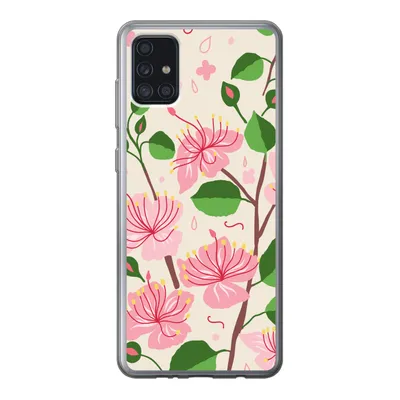 Produktbild von MuchoWow® Handyhülle Schutzhülle Hülle für Samsung Galaxy A52 5G Blume - Rosa - Blatt - Muster Silikon Softcase Handy Hülle - Umschlag