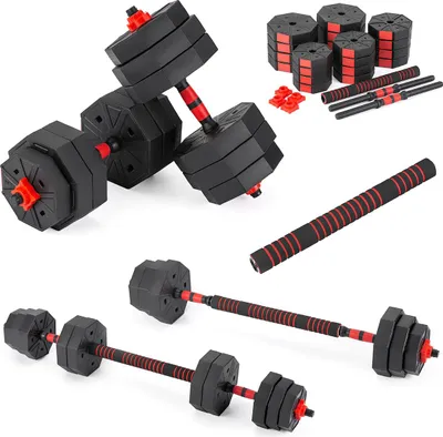 Obrázek produktu pro Nastavitelná sada činek Gymtek 40kg - 2x úchyty na činky + připojení činky - závaží: 8x 3kg, 4x 2,5kg, 4x 1,25kg - sada činek