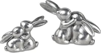 Produktbild von Geschenke und Dekoration zu Ostern- lustiges Hasenpaar silberfarbend 15cm aus Keramik 1 von 2