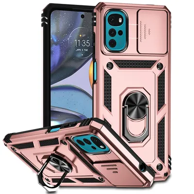 Obrázek produktu pro Pouzdro pro Motorola Moto G22 2022 dvouvrstvé pouzdro s posuvným krytem kamery a prstencovým stojánkem Růžový