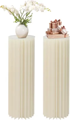 Immagine prodotto di Portafiori per matrimonio e feste - piedistallo a colonna cilindrica - 2 pezzi, pieghevole, piatto in PVC, 100 cm - bianco