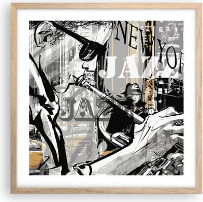 Produktbild von Gerahmtes Poster - Rahmen in heller Eiche - Jazz Musik Musiker - 50x50 cm - Wand Bild - Wanddeko - Wandbilder - Wandposter - Bilderrahmen - Bilder - Kunstdruck - Wandbild - P2NAC50x50-3792