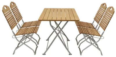 Produktbild von Gartengarnitur 9016F SitzgruppeTisch Stuhl 5-teilig, Flachstahl verzinkt + Robinie, klappbar