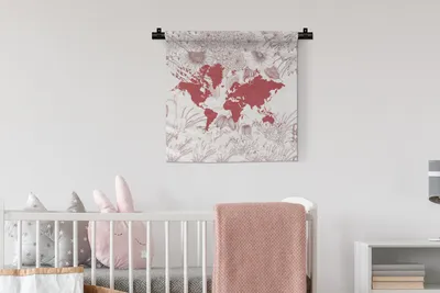 Produktbild von MuchoWow® Wandteppich Wandbehang Weltkarte - Blume - Rosa 60x60 cm Tapisserie Dekoration Wandtuch - Dekorationen - Wand Decke