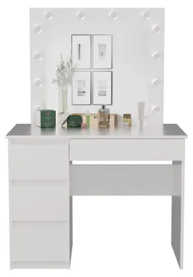 Image de Coiffeuse TRISTON – blanc, design gauche + miroir et éclairage LED