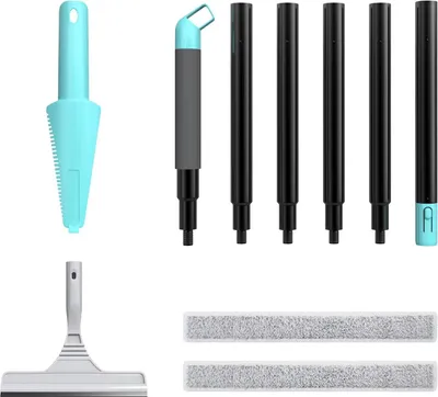Obrázek produktu pro Vloerwisser Deluxe - 2 v 1 z mikrovlákna a gumy - násada 154 cm - pro efektivní čištění podlah v domácnosti - modrý