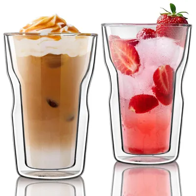 Immagine prodotto di Bicchieri termici in vetro borosilicato a doppia parete, set da 2, capacità 500 ml, ideali per bevande calde e fredde